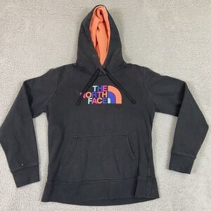 The North‎ Face Womens Hoodie Size M Black Pullover Colorful Graphic Pockets